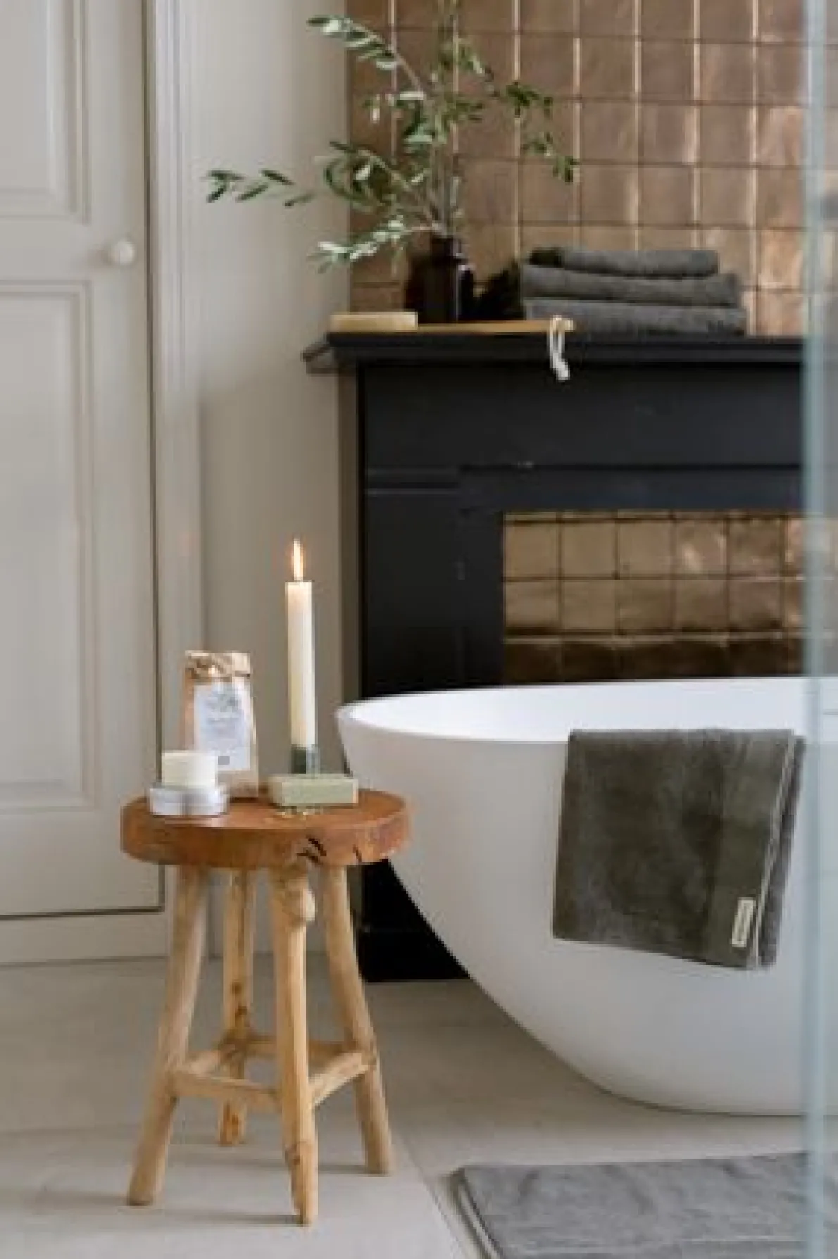 Badmat, Recycled katoen, Donker olijfgroen, 50 x 80 cm