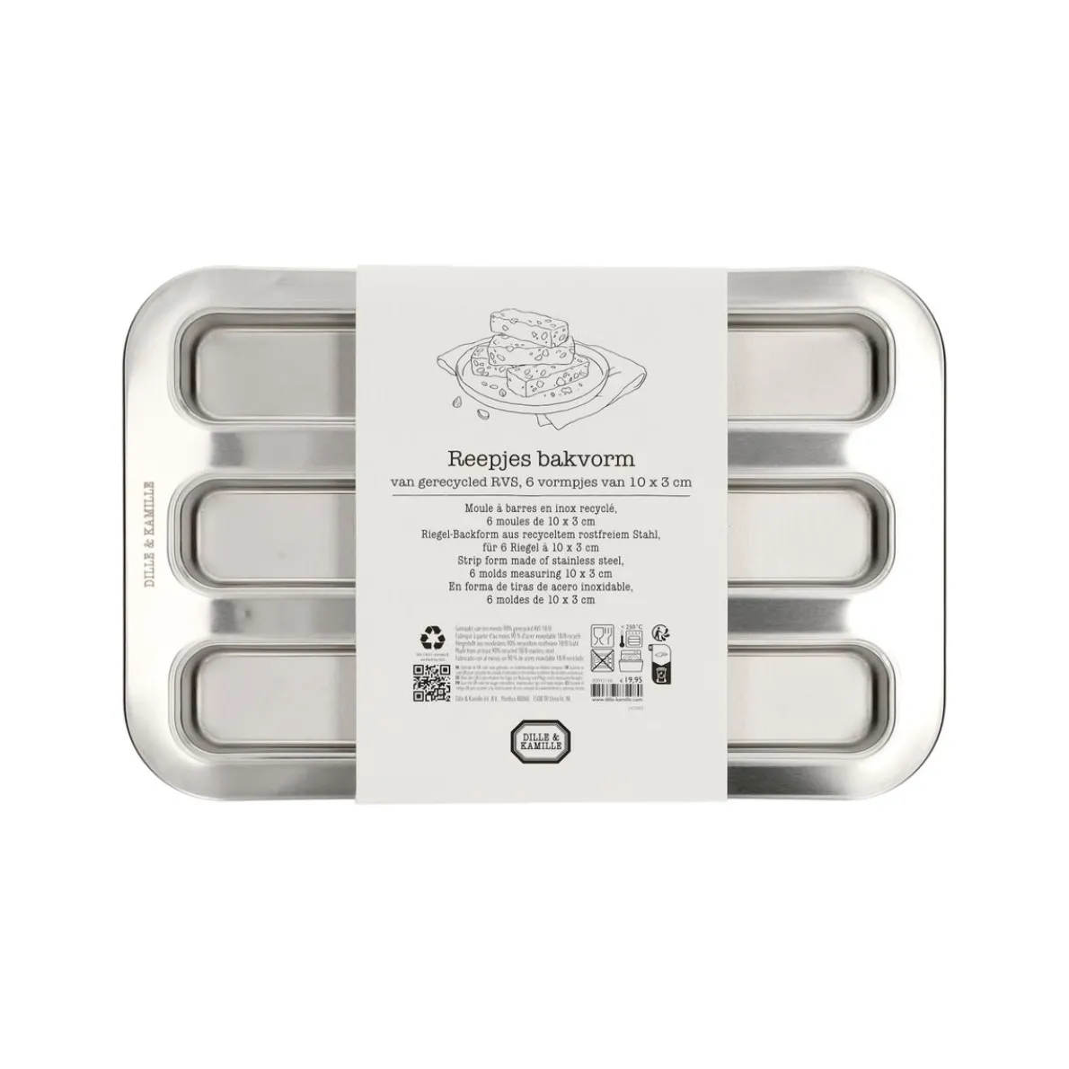 Bakvorm reepjes, gerecycled rvs, PFAS-vrij, 6 stuks