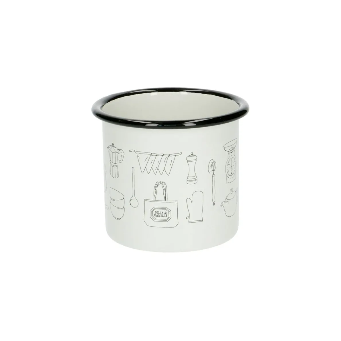 Beker met oor, emaille, Dille & Kamille iconen, 300 ml