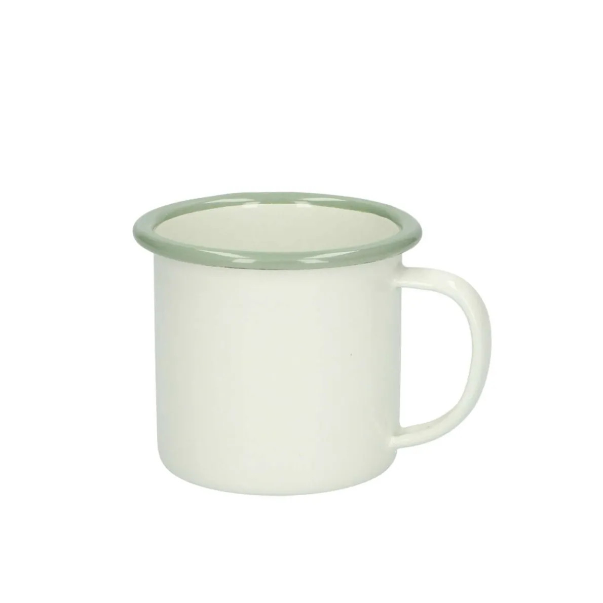 Beker met oor, emaille, groengrijs/wit, Ø 7 cm