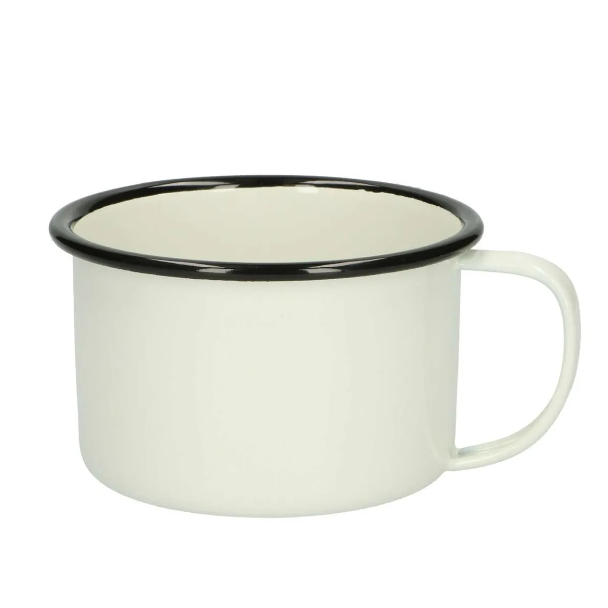Beker met oor, emaille, zwart/wit, Ø 11 cm