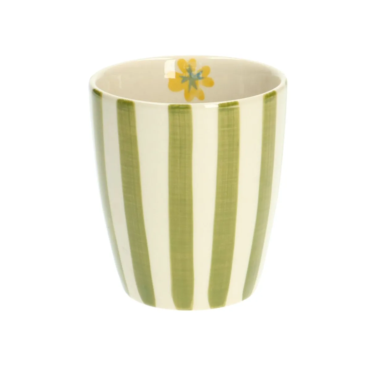 Beker, steengoed, groen gestreept, Ø 7,5 cm