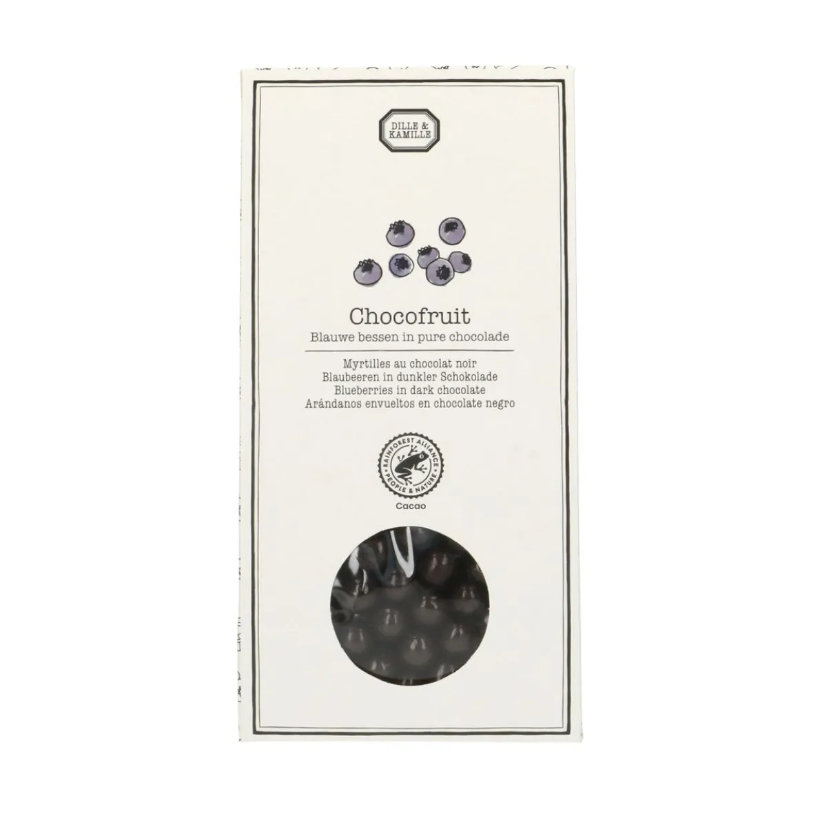 Blauwe bessen in pure chocola, 100 gram