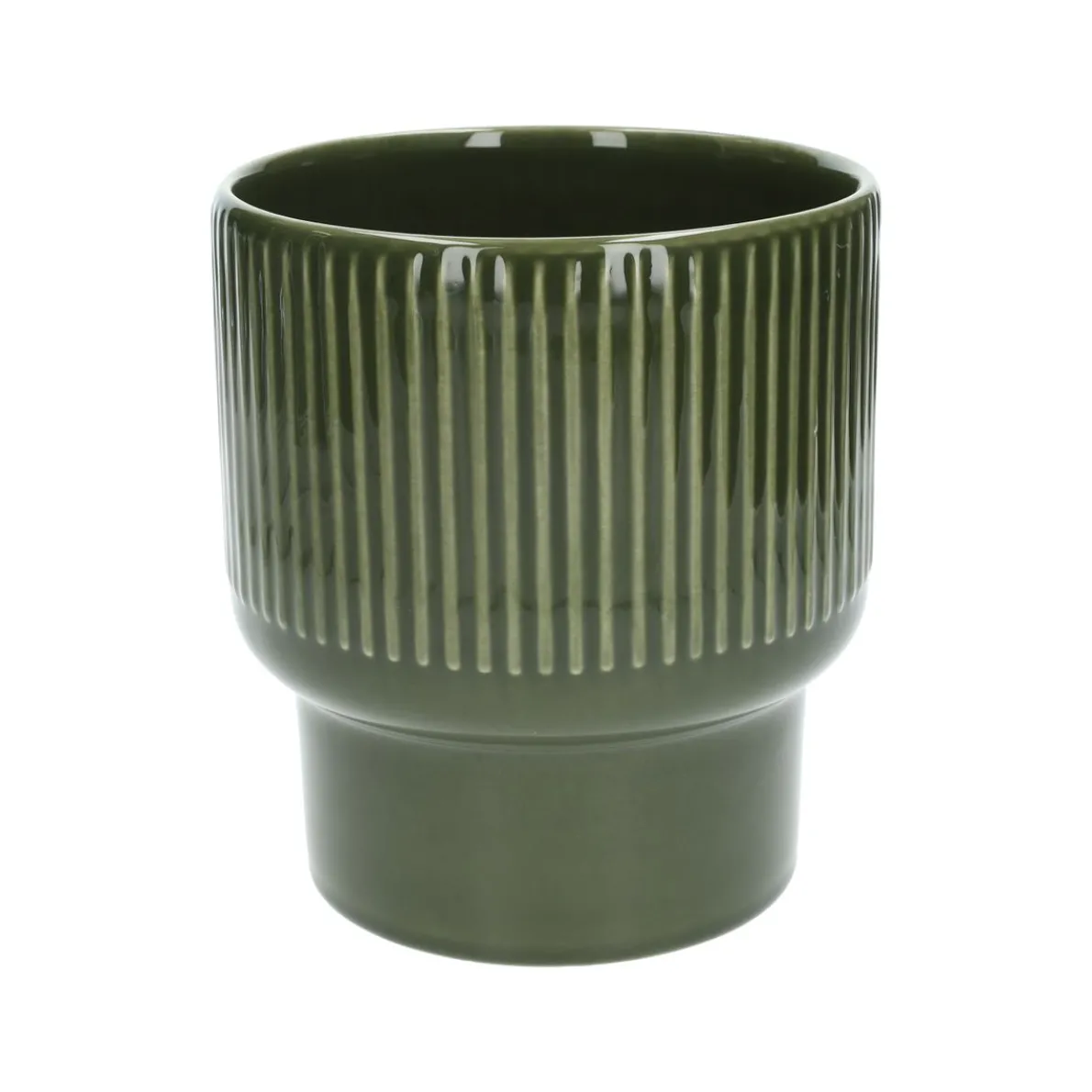 Bloempot, aardewerk, geribbeld, bosgroen, Ø17XH19 cm