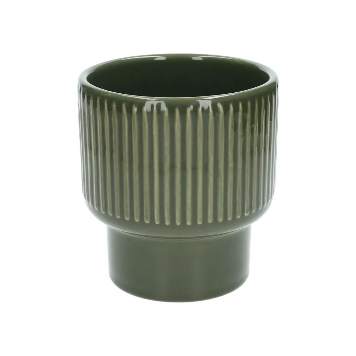 Bloempot, aardewerk, geribbeld, bosgroen, Ø14 X H15 cm