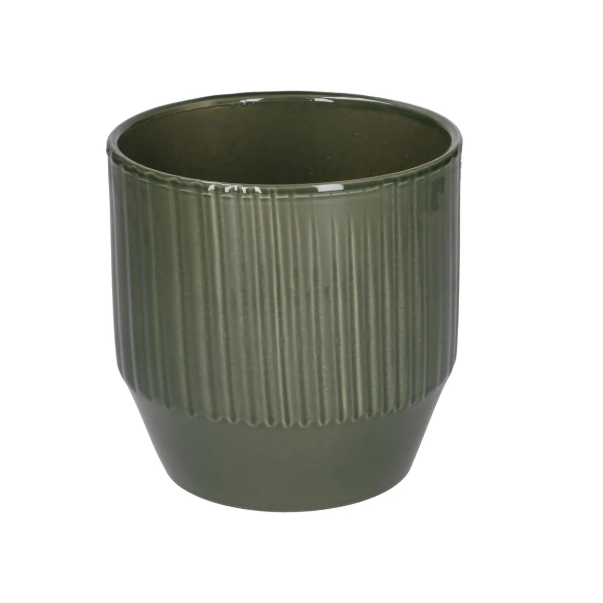 Bloempot, aardewerk, donkergroen geribbeld, Ø 13 cm