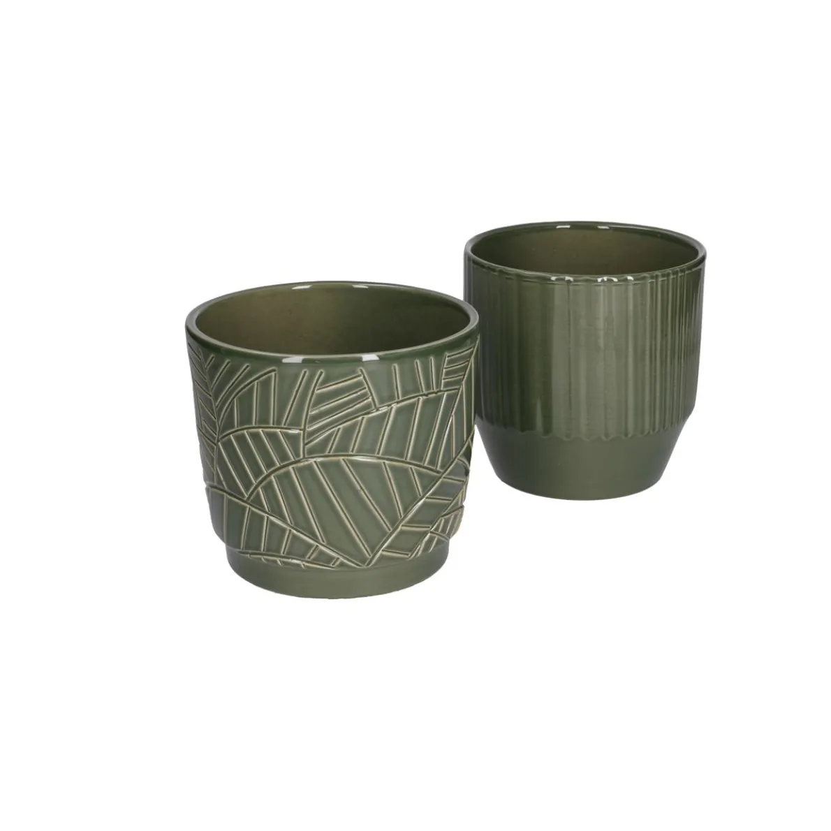 Bloempot, aardewerk, donkergroen geribbeld, Ø 13 cm