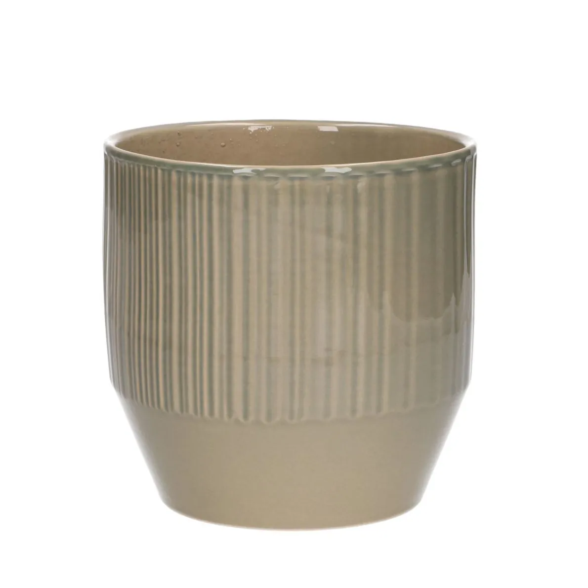 Bloempot, aardewerk, zachtgroen verticale streep, Ø 13 cm