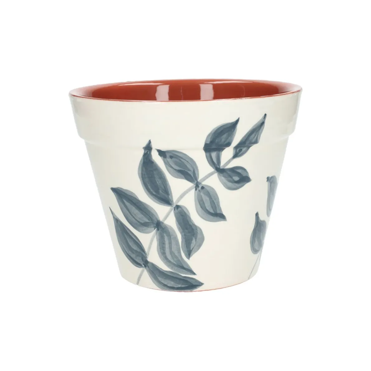 Bloempot, terracotta, blauw bladsilhouet, Ø 19 cm
