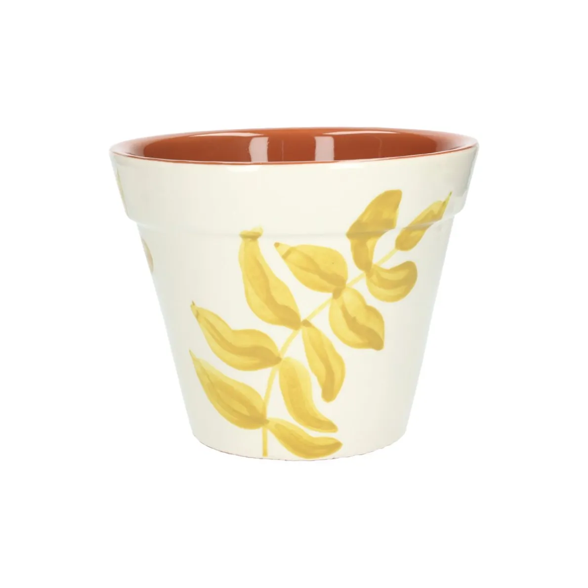 Bloempot, terracotta, geel bladsilhouet, Ø 19 cm