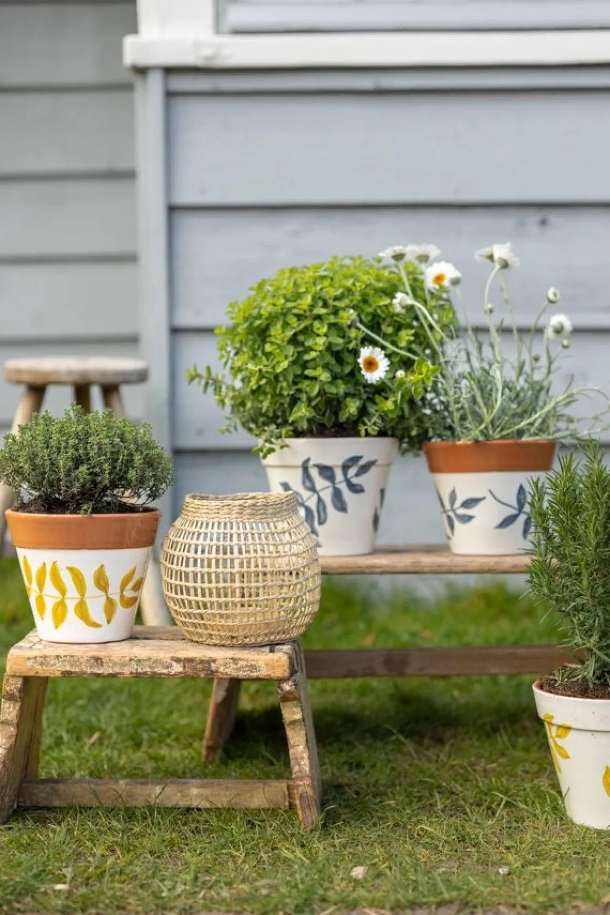 Bloempot, terracotta, geel bladsilhouet, Ø 19 cm