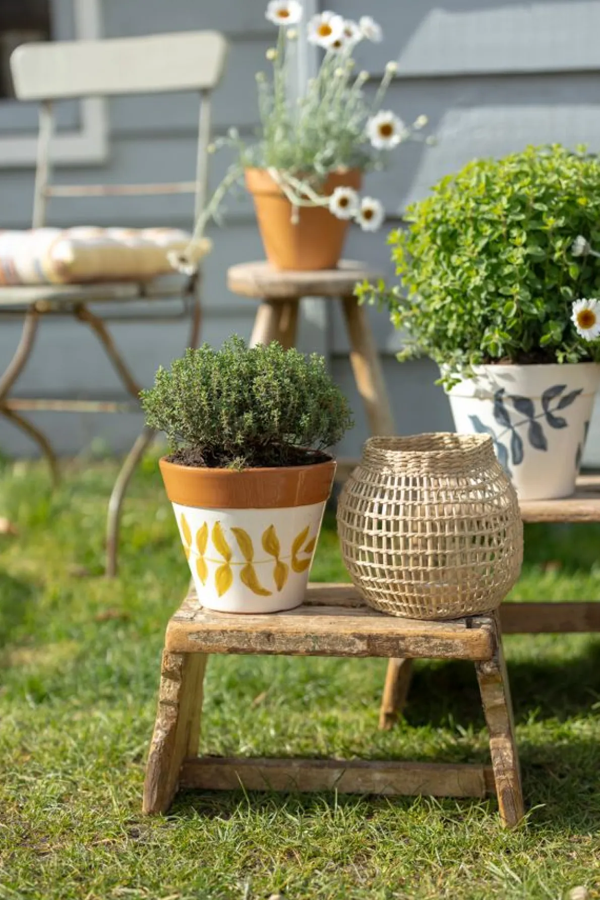 Bloempot, terracotta, geel bladsilhouet, Ø 17 cm