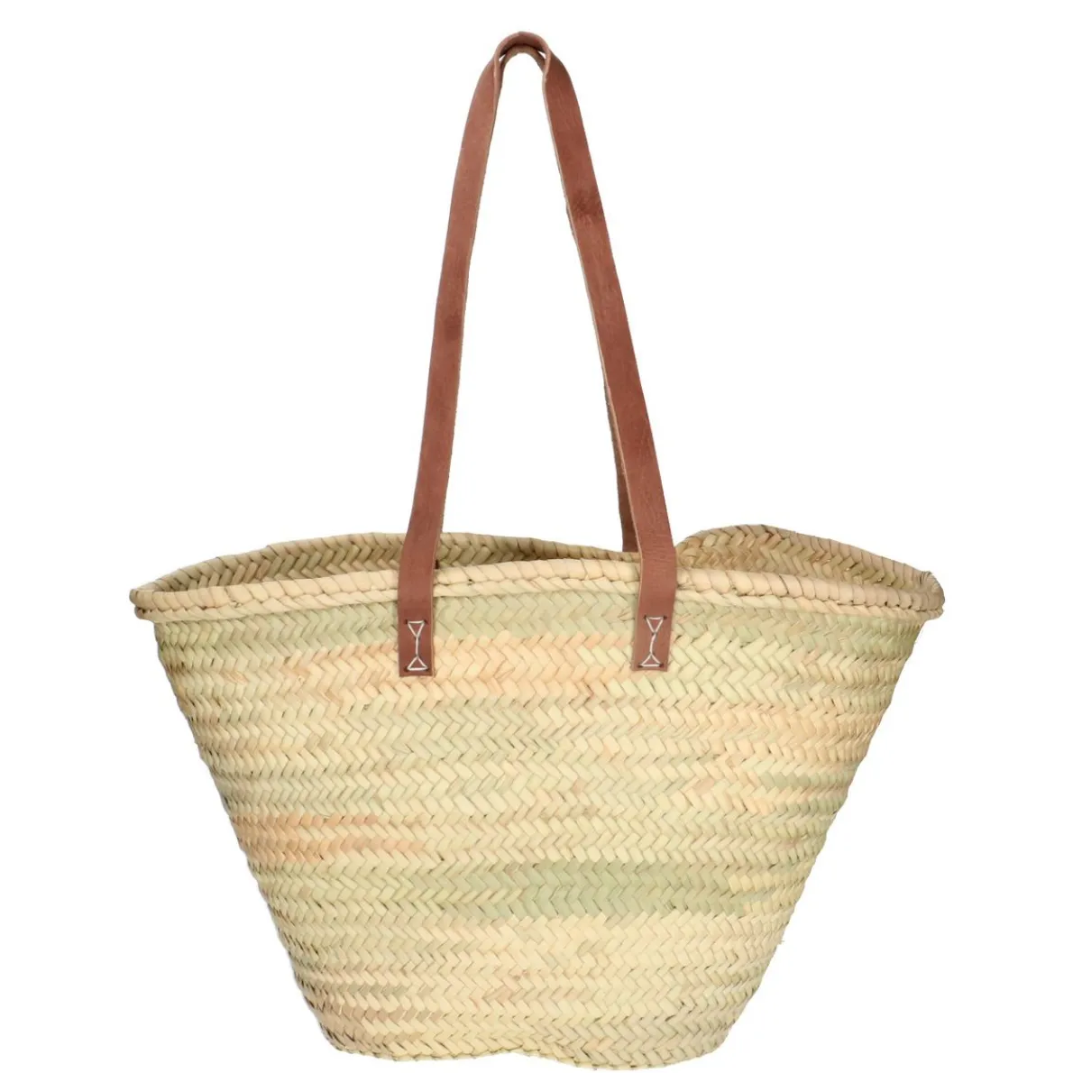 Boodschappentas, palmblad, lang lederen hengsel