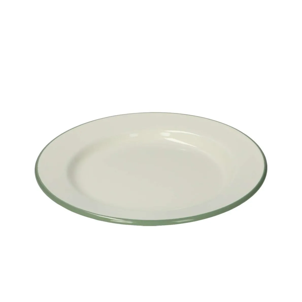Bord, emaille, groengrijs/wit, Ø 22 cm