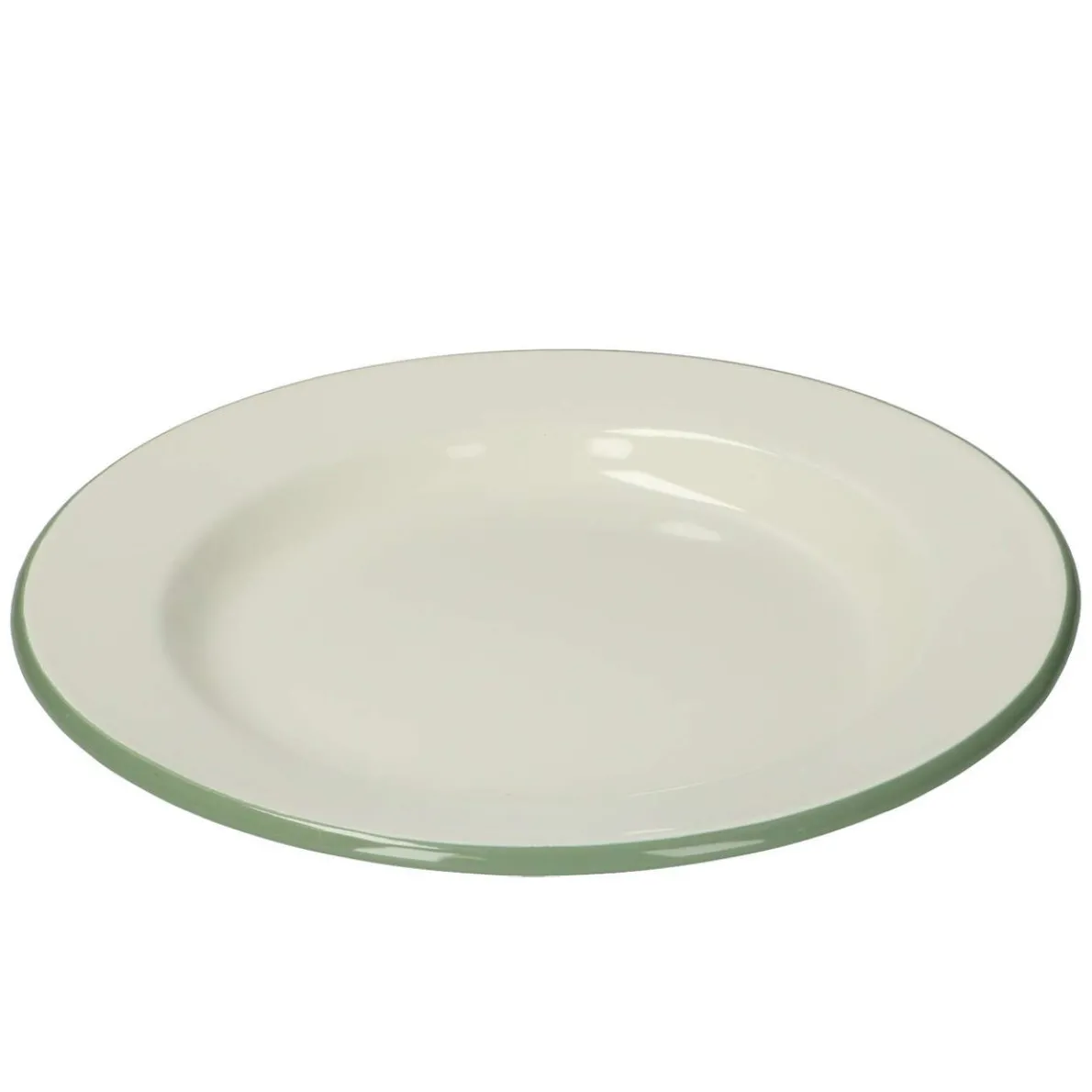 Bord, emaille, groengrijs/wit, Ø 26 cm