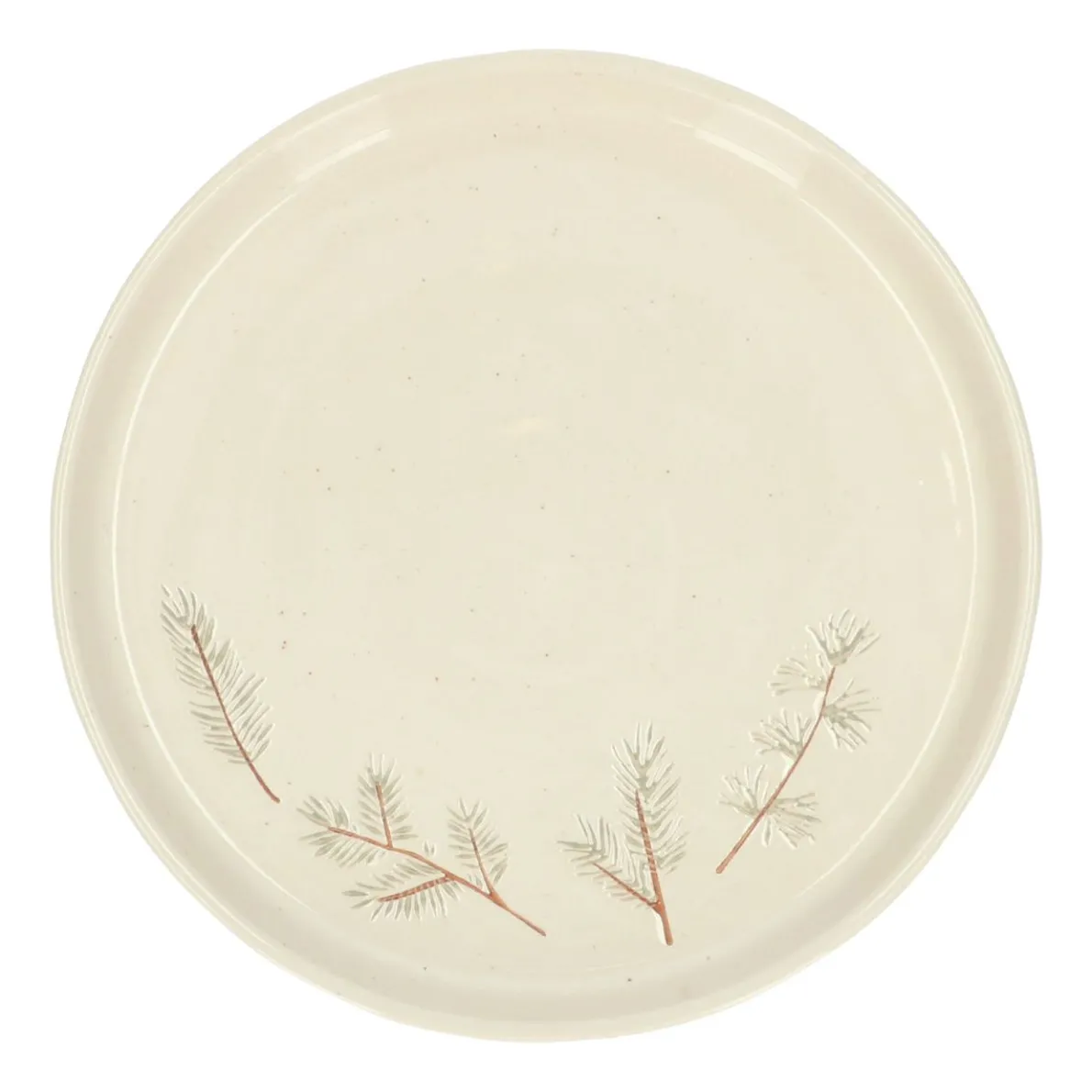 Bord, offwhite, dennentakjes, steengoed