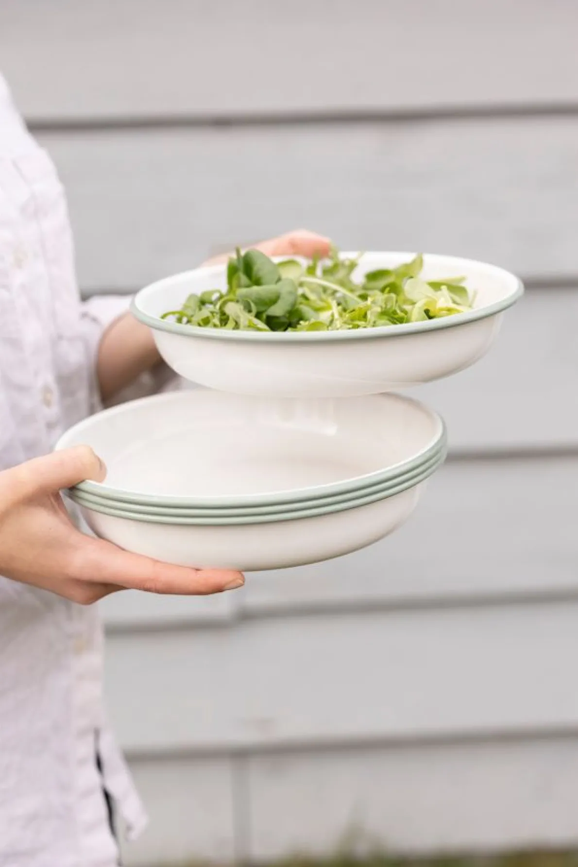 Bord pasta, emaille, groengrijs/wit, Ø 23 cm