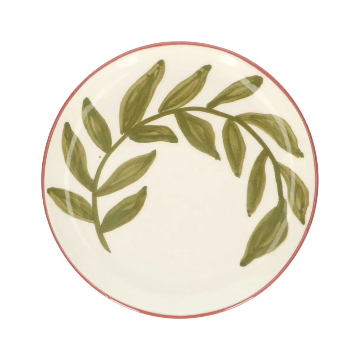 Bord, terracotta, groen blad, 17 cm