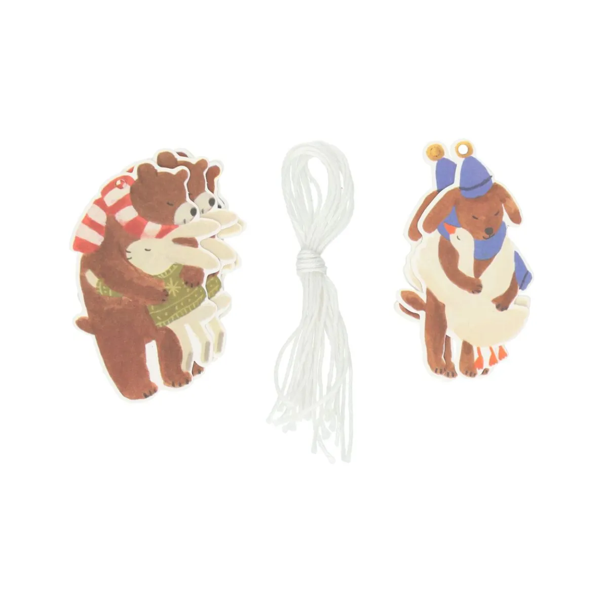 Cadeaulabels, papier, silhouet knuffelende dieren, 10 stuks