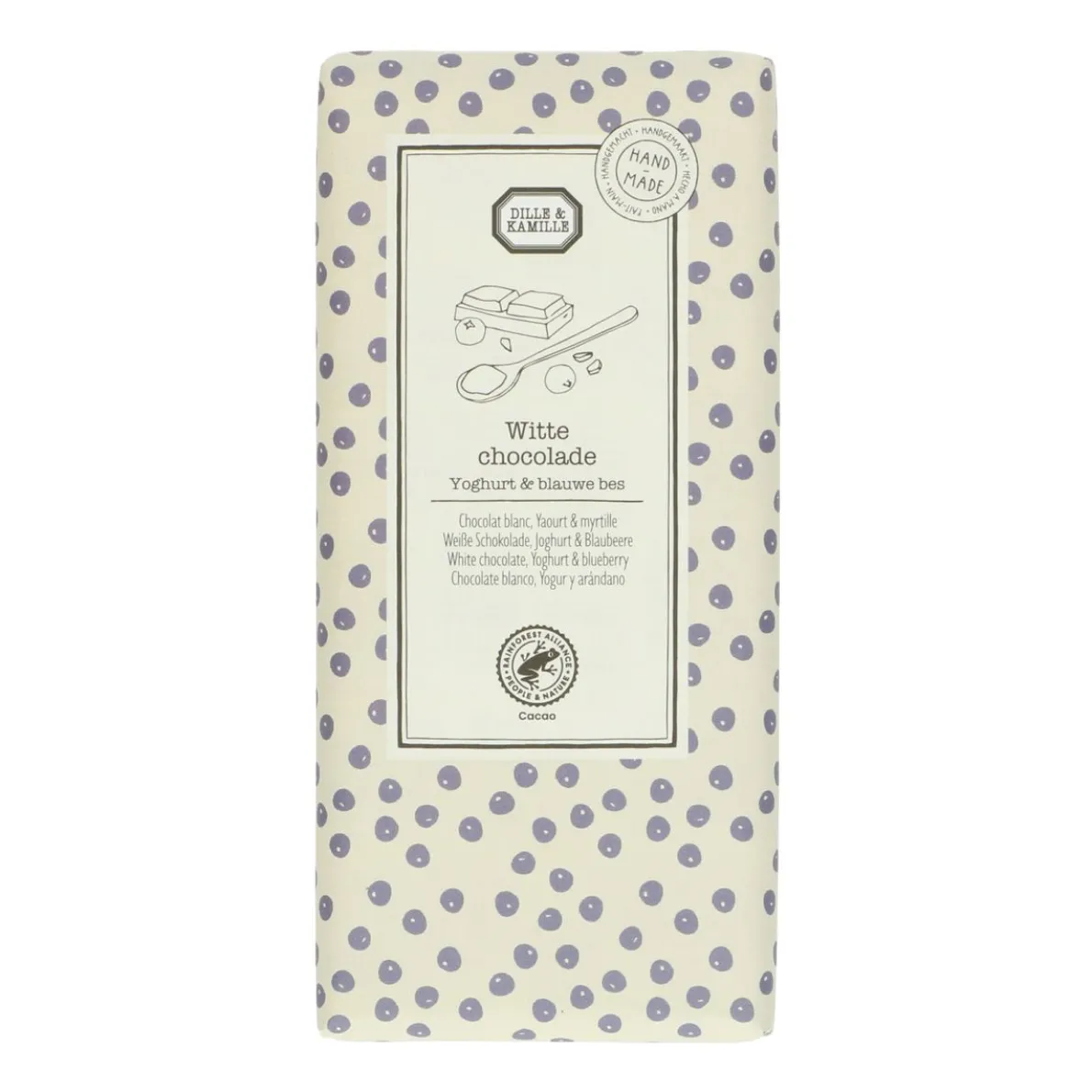 Chocoladetablet, wit, yoghurt & blauwe bes, 130 g