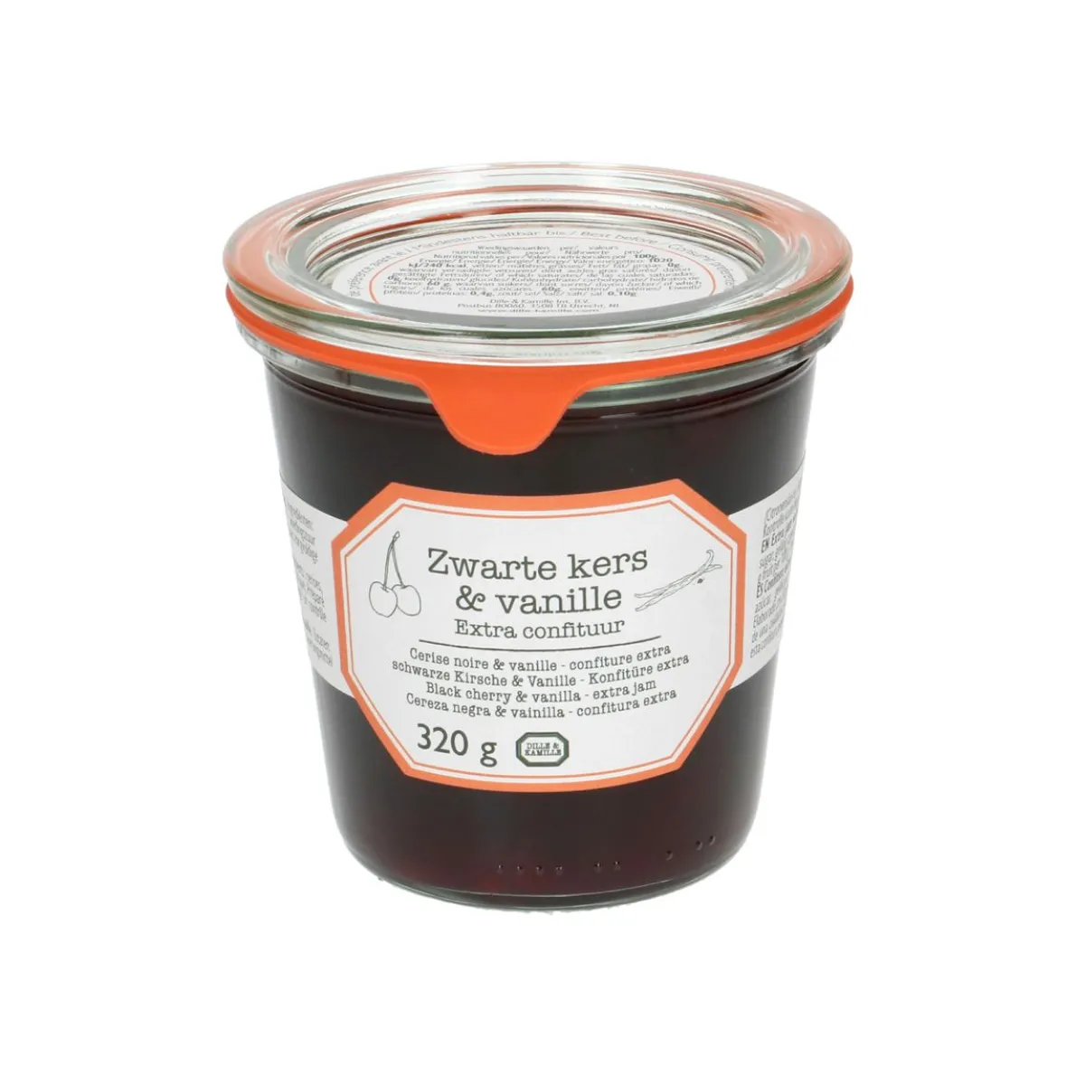Confiture, zwarte kers/vanille, 320 gram