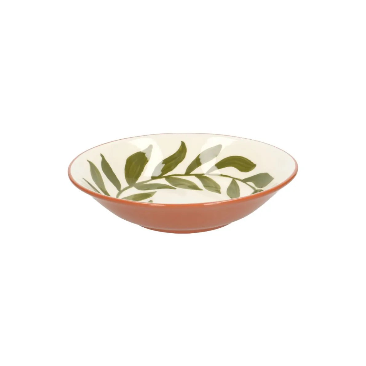 Diep bord, terracotta, groen blad, 22 x 5,5 cm