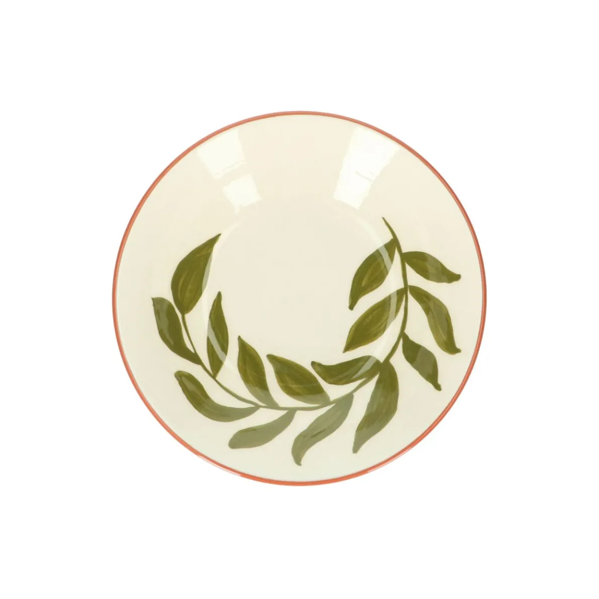 Diep bord, terracotta, groen blad, 22 x 5,5 cm
