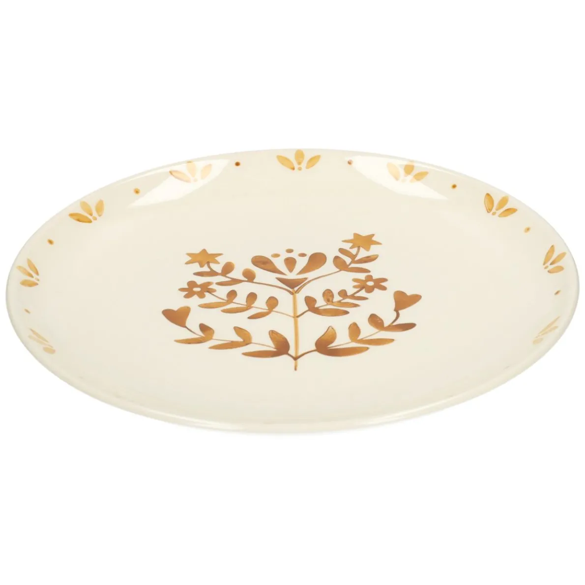 Dinerbord, steengoed, gedecoreerd met takjes, oker, Ø28 cm