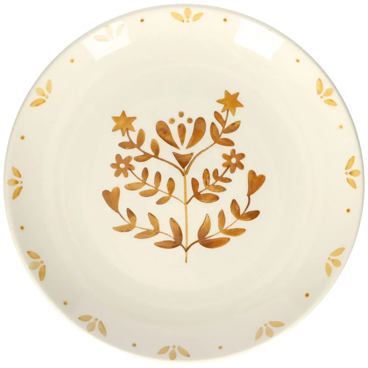 Dinerbord, steengoed, gedecoreerd met takjes, oker, Ø28 cm