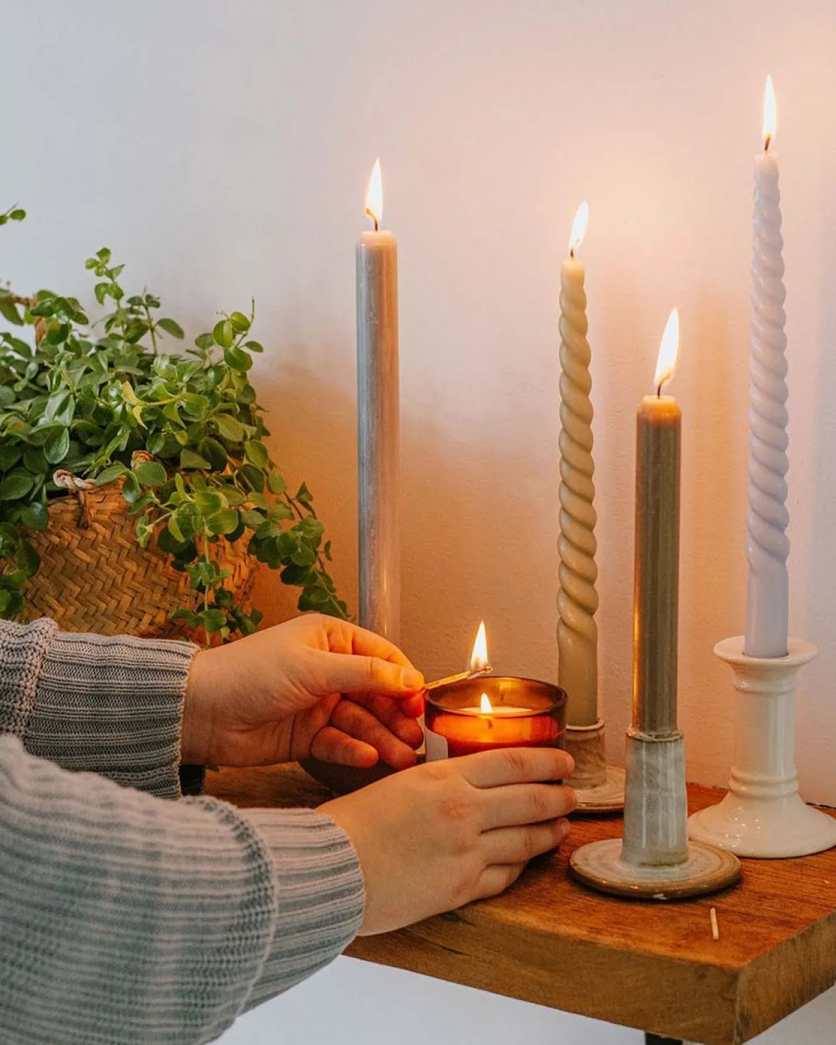 Dinerkaars gedraaid, celadon groen, 29 cm, set van 2