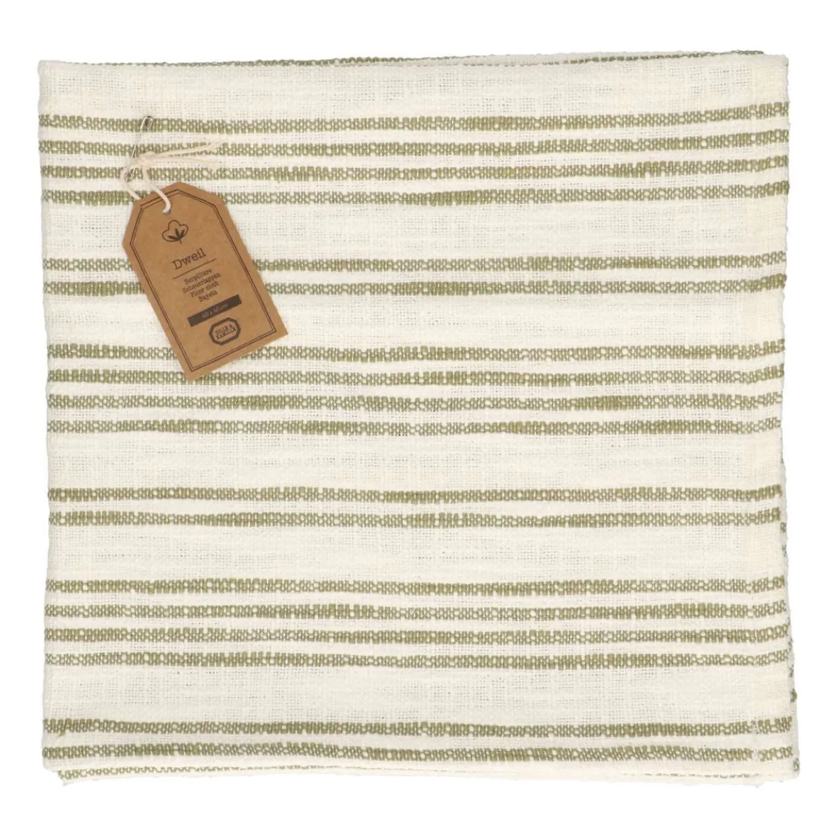 Dweil, katoen, wit/olijfgroen gestreept, 60 X 60 cm