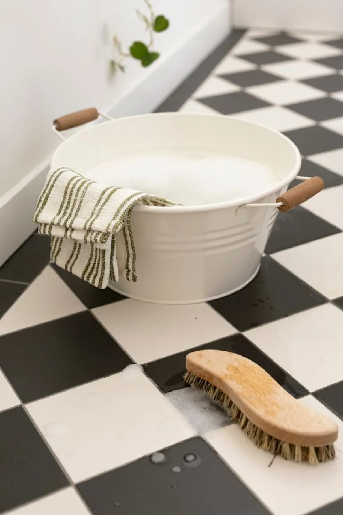 Dweil, katoen, wit/olijfgroen gestreept, 60 X 60 cm