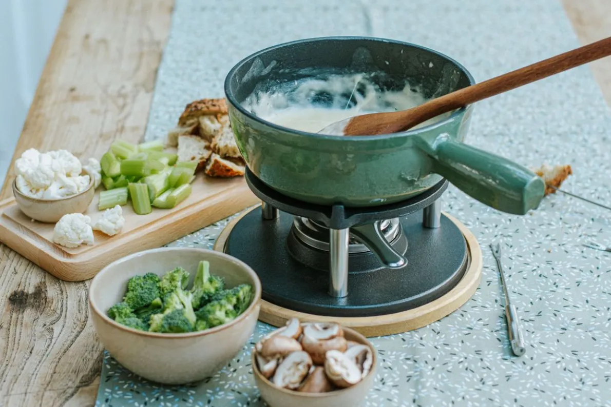 Fonduepan, gietijzer, groen