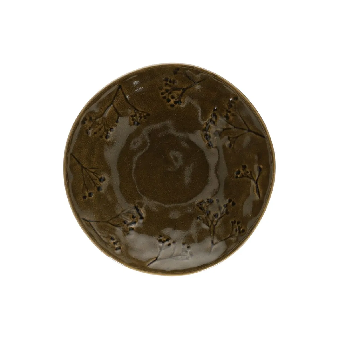 Gebaksbordje, steengoed, donkergroen, Ø17 X 2 cm