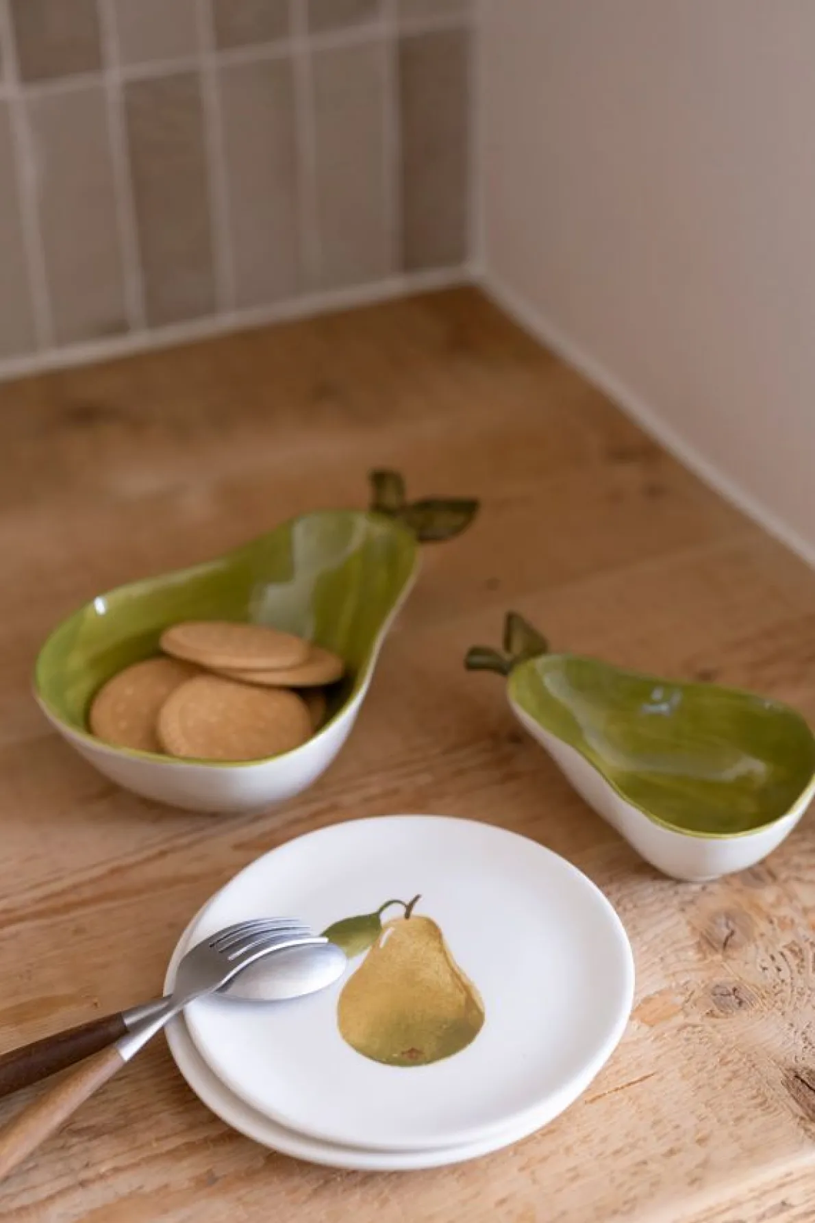 Gebaksbordje, steengoed, peren, Ø15 cm