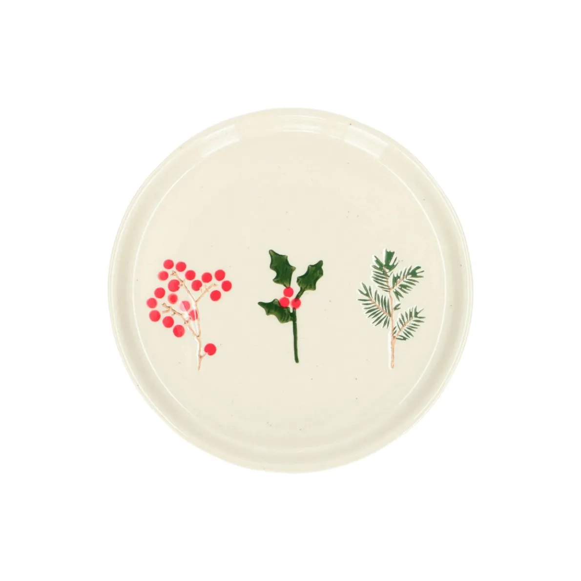 Gebaksbordje, steengoed, offwhite, kersttakjes, Ø 15 cm