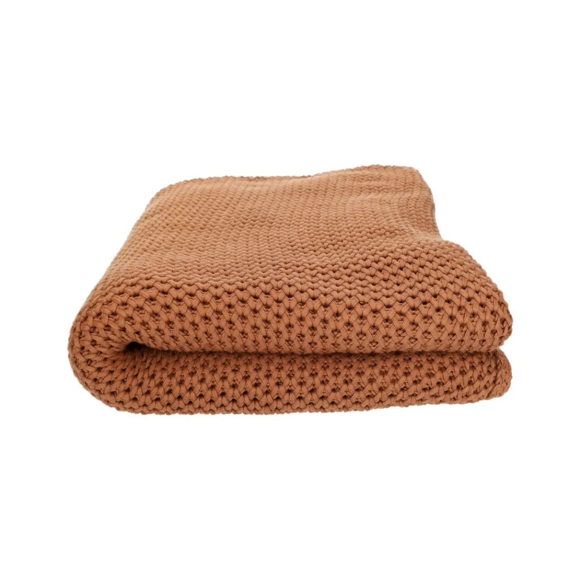 Gebreid plaid, GOTS bio-katoen, bruin, 130 x 170 cm