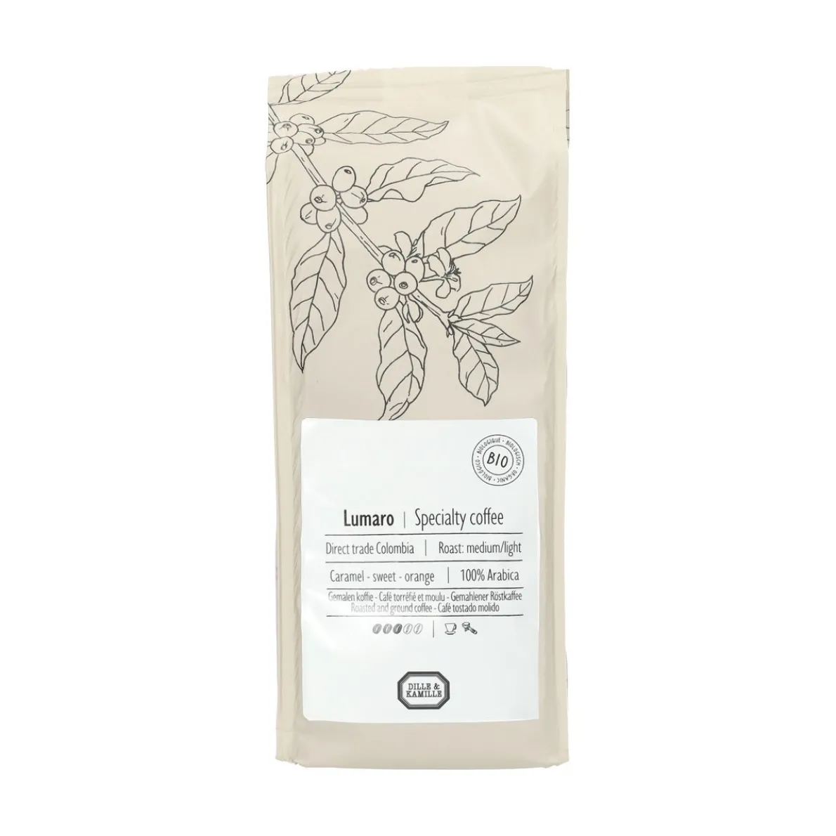 Gemalen koffie, biologisch, Lumaro Colombia, 250 gram