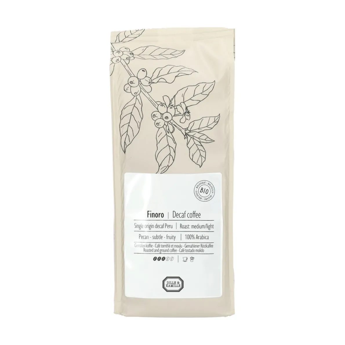 Gemalen koffie cafeïnevrij, biologisch, Finoro Peru, 250 gram