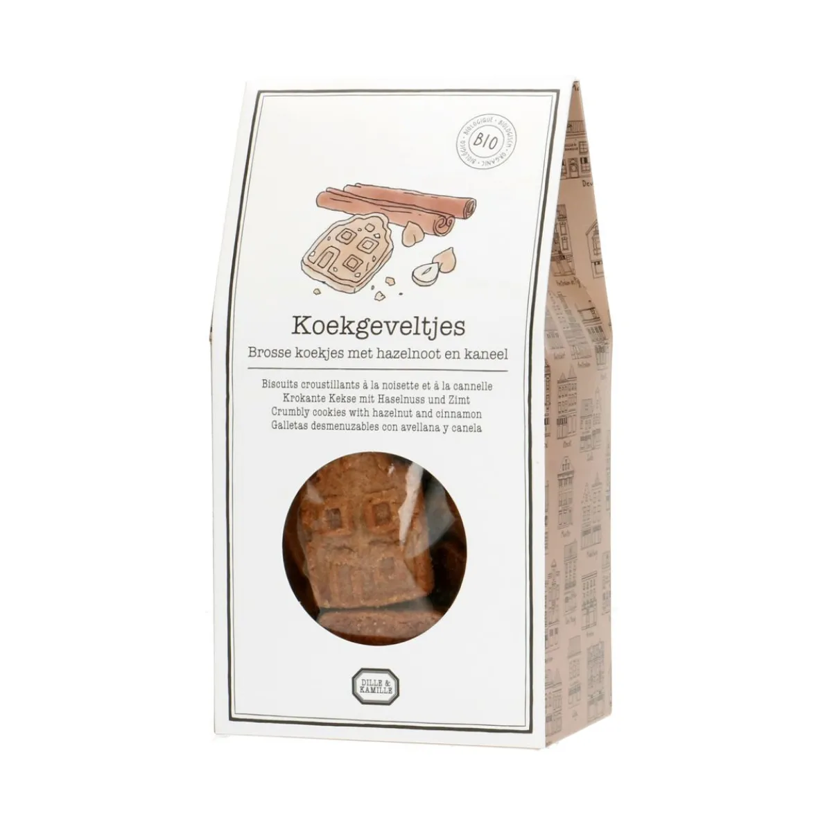 Geveltje koekjes, biologisch, hazelnoot/kaneel, 140 gram