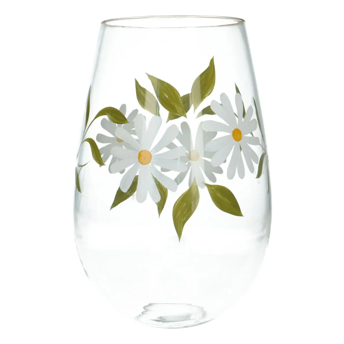 Hoge vaas, glas, beschilderd met madeliefjes,  Ø 19 x 30 cm