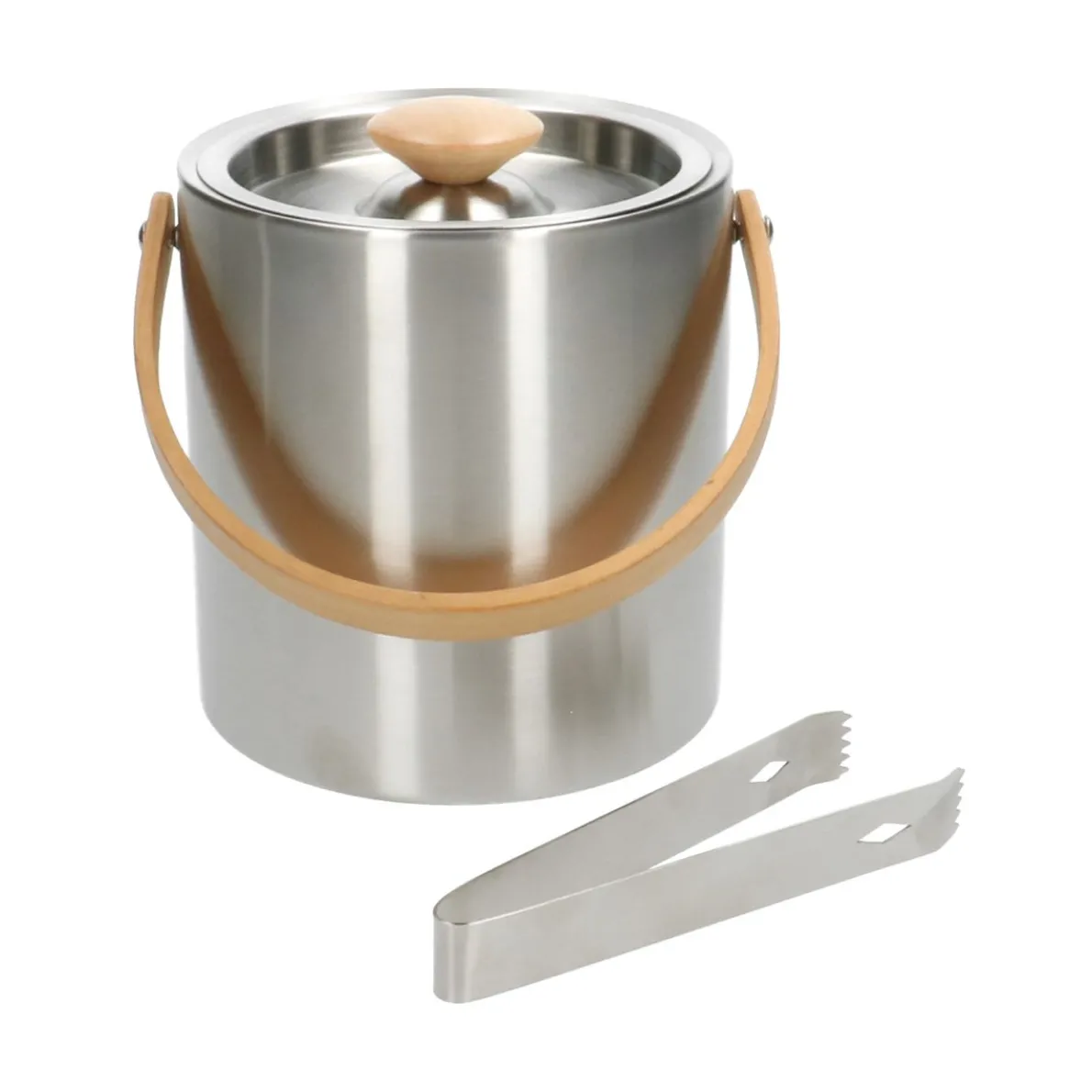 IJsemmer met ijsblokjestang, roestvrij staal en hout, 2 liter