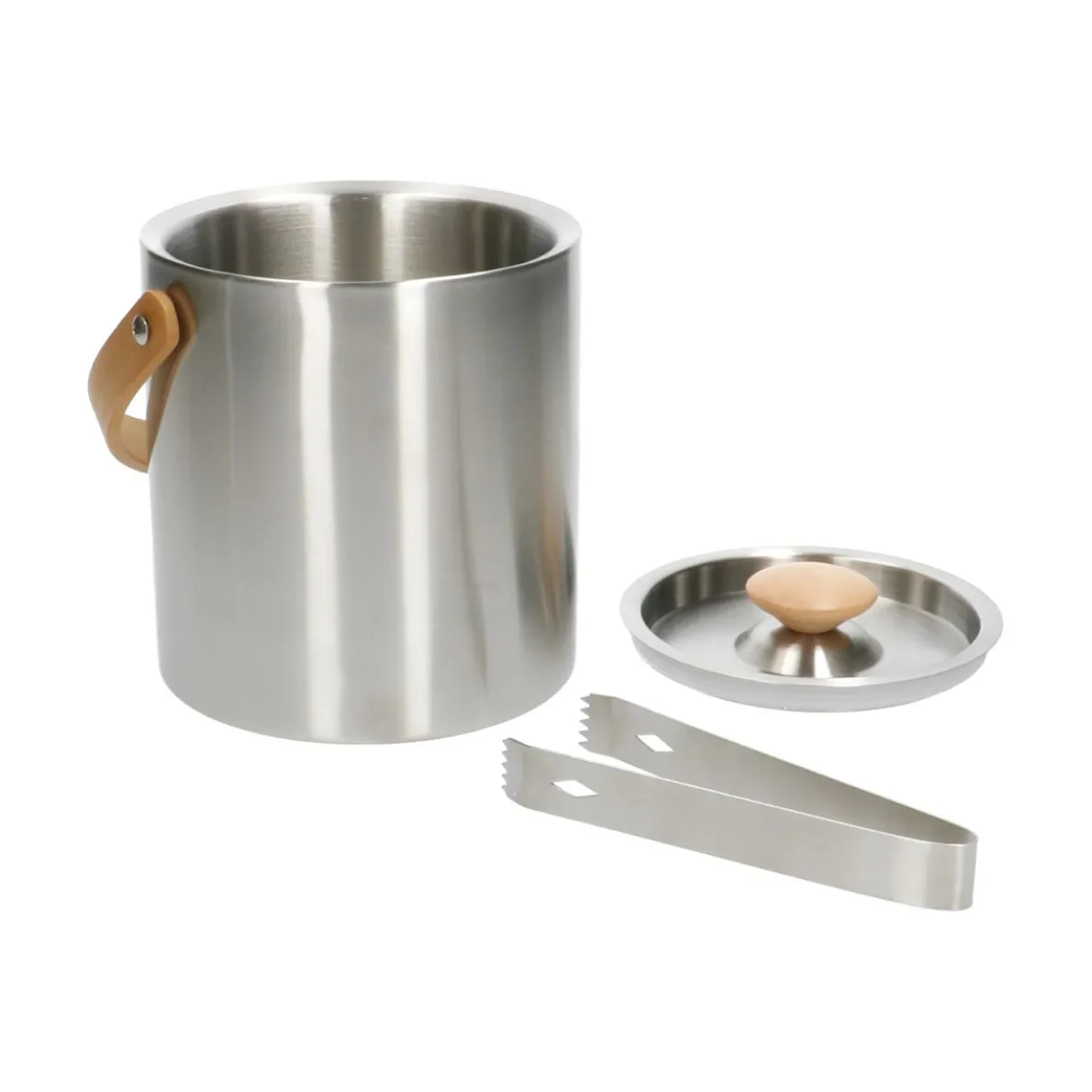 IJsemmer met ijsblokjestang, roestvrij staal en hout, 2 liter