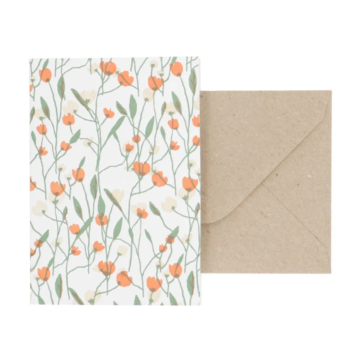 Kaart met envelop, bloemen oranje en roze