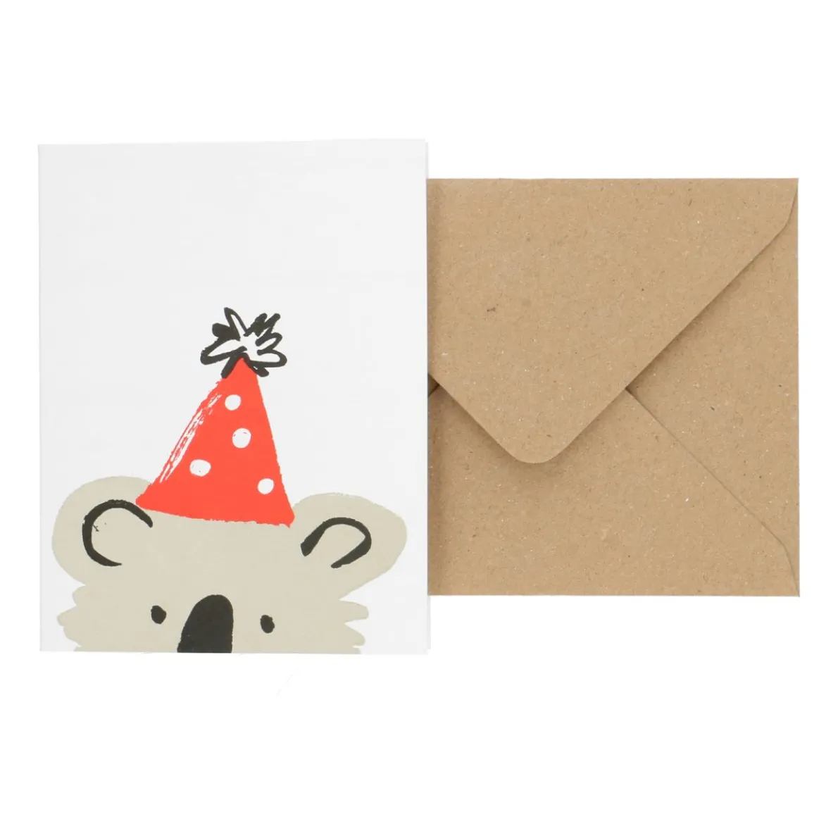 Kaart met envelop, koala met feestmuts