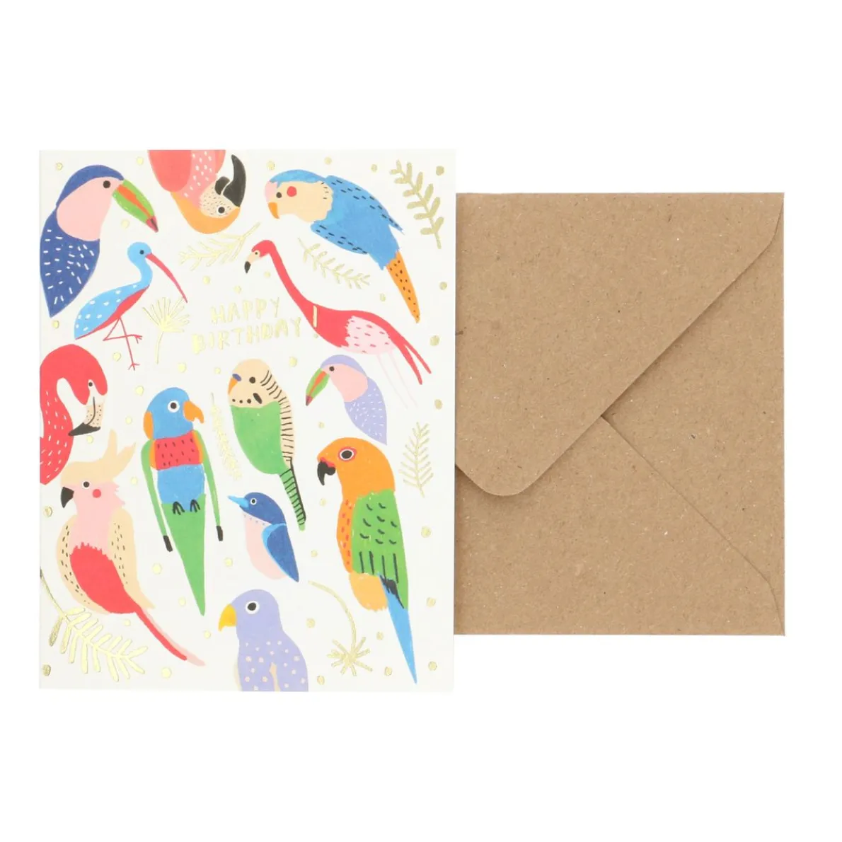 Kaart met envelop, verjaardag, tropische vogels
