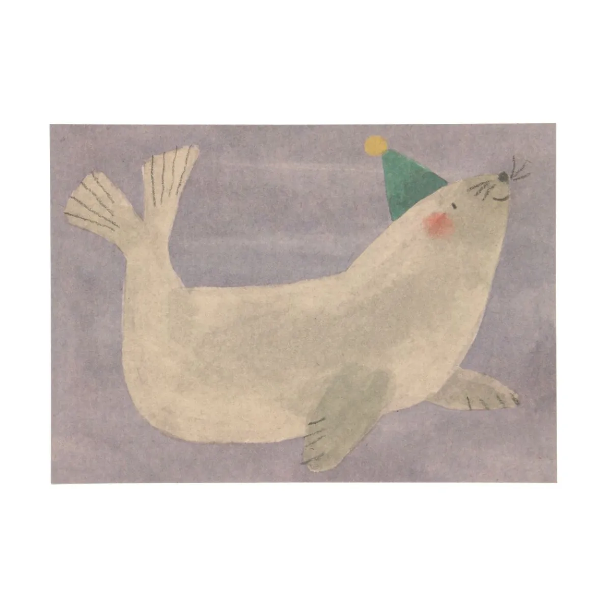 Kaart, zeehond met feesthoed