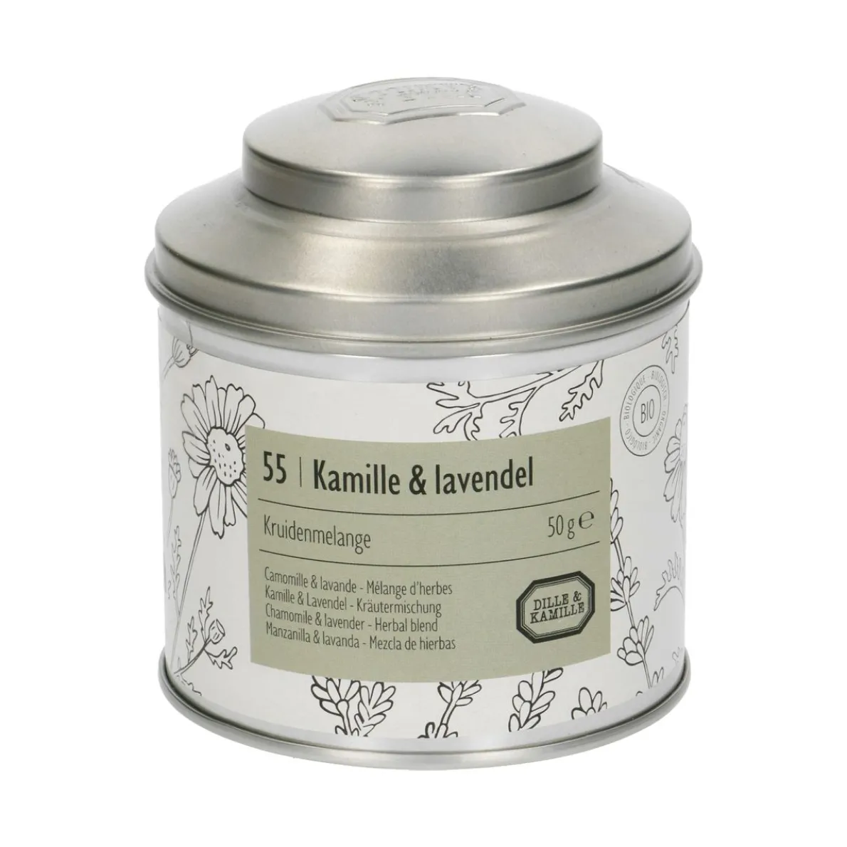 Kamille & lavendel, biologisch, kruidenmelange, blik, 50 gram
