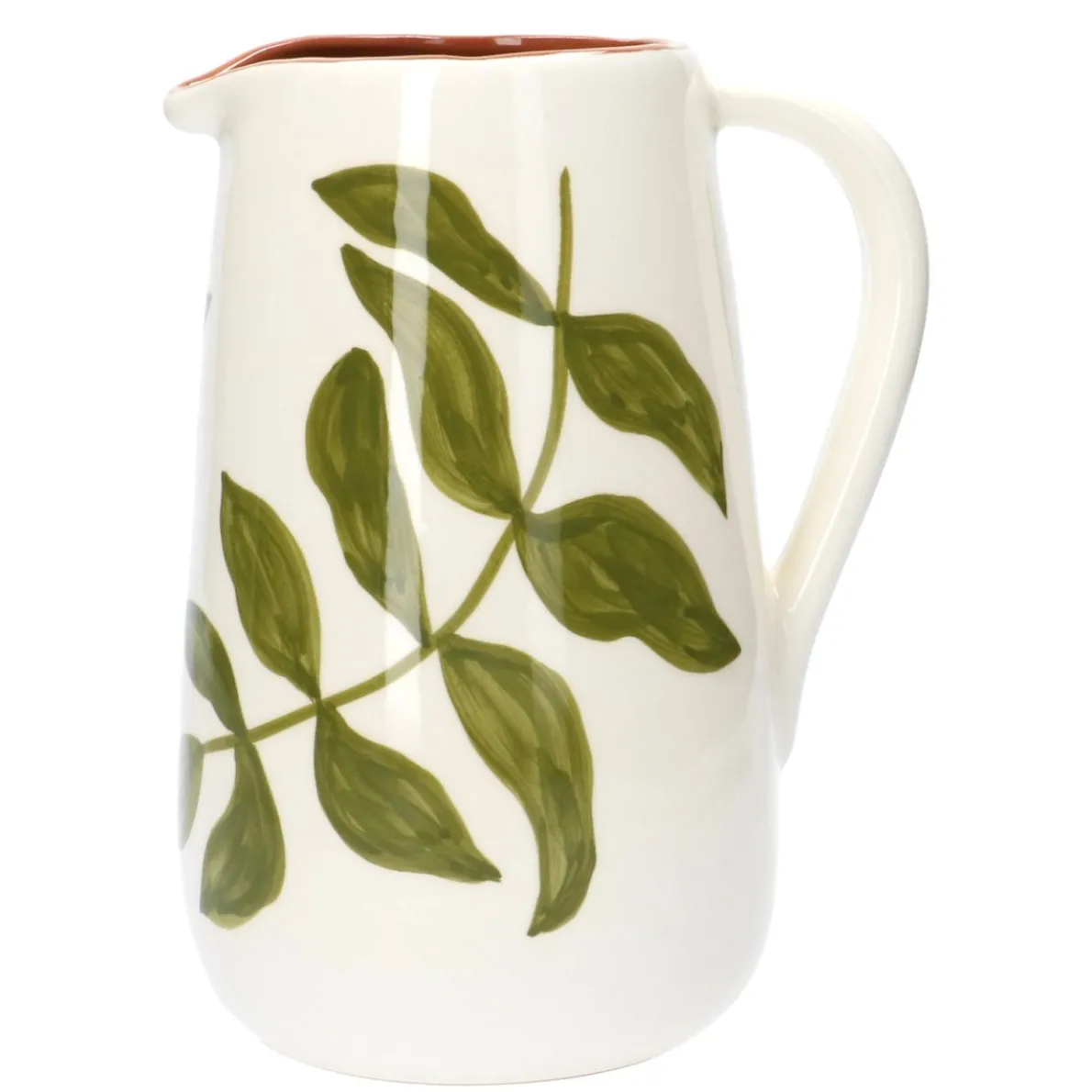Kan, terracotta, groen blad, 12,5 x 21,5 cm