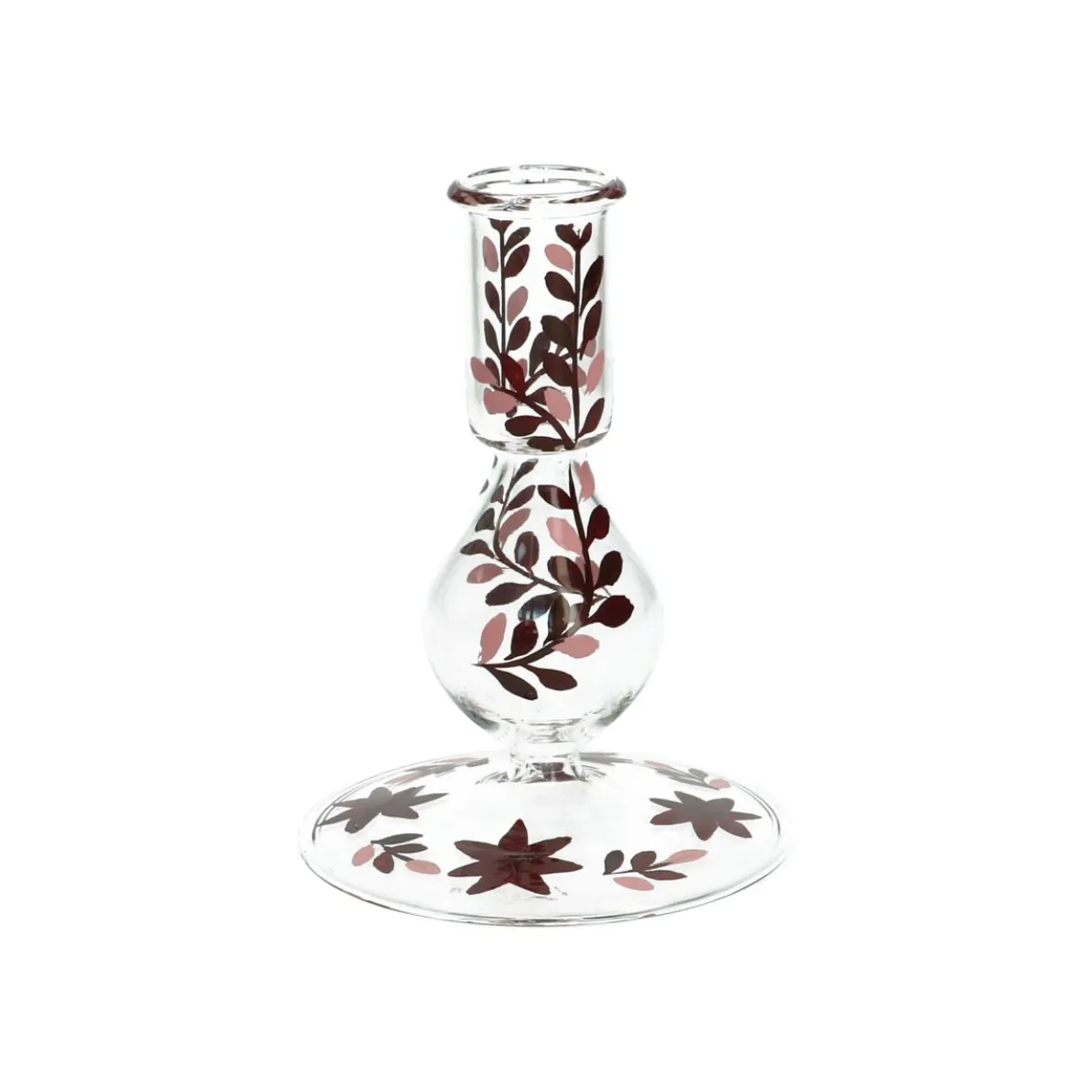 Kandelaar, handbeschilderd, glas, roze, 13 cm